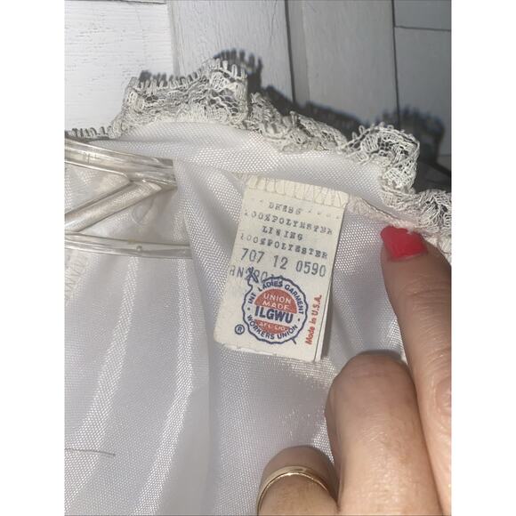 Vintage 70s Girl’s White Ruffle Chiffon Sunday Best Dress Made in USA Union 12 - Picture 7 of 7